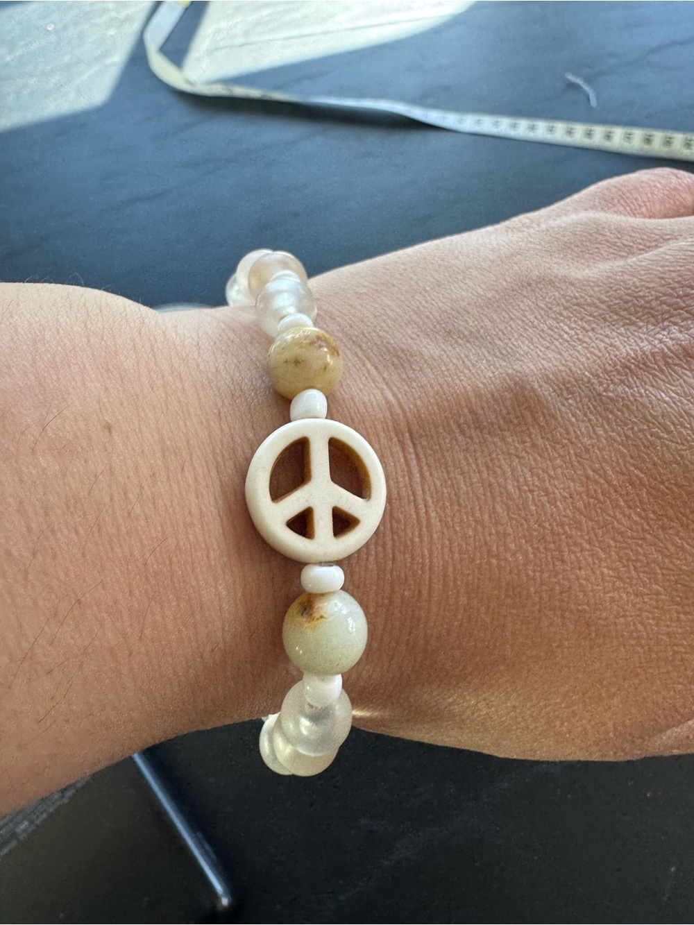 Handmade White Peace Sign Beaded Bracelet - Women Jewelry